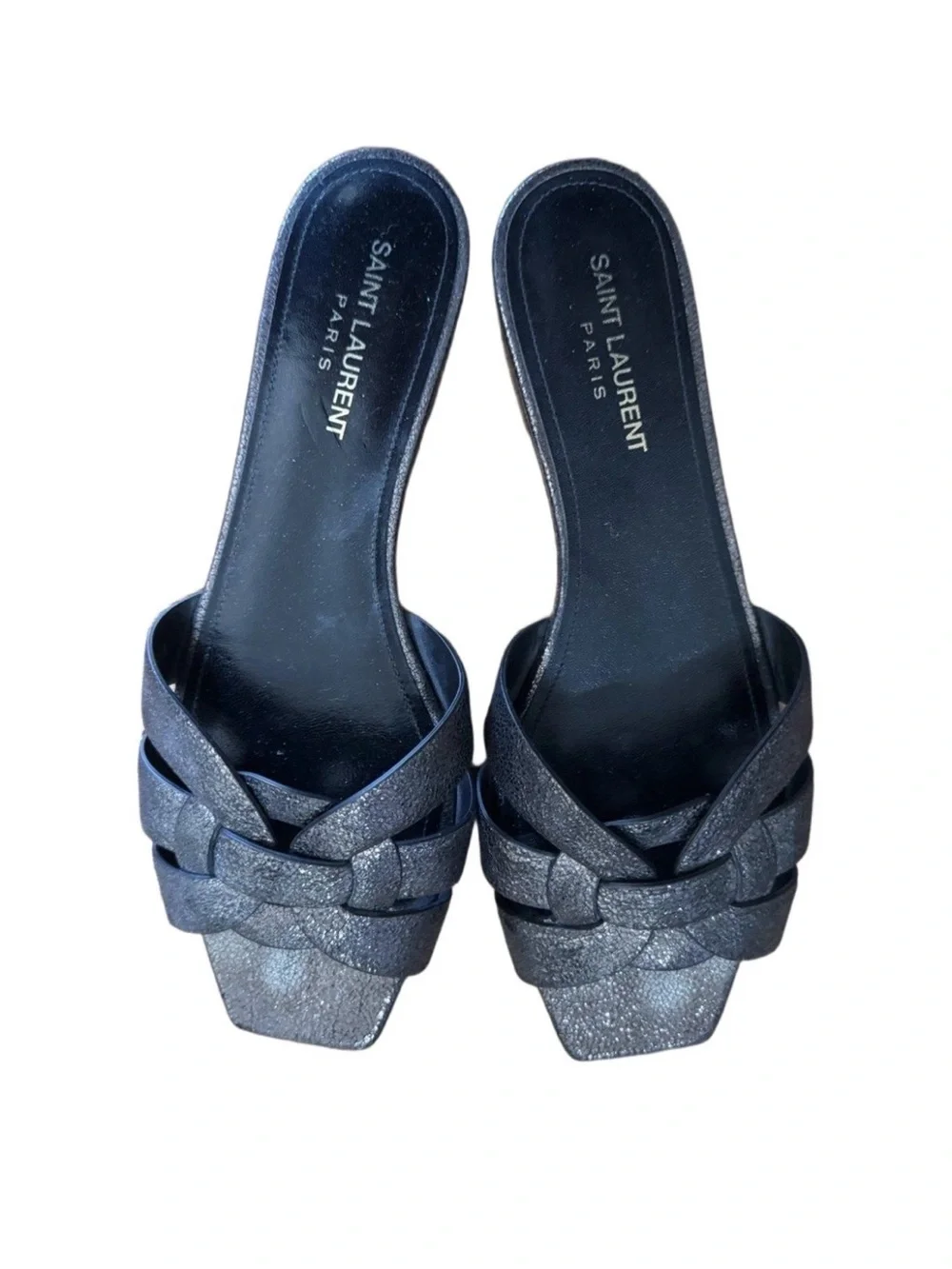 Saint Laurent Tribute Nu Pieds Metallic Leather Sandals 39.5